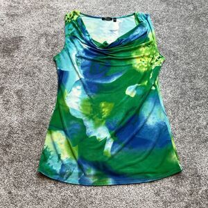 Strazzi Tank Top Blouse Womens Small Blue Gren Tie Dye Stretch Sleeveless Ladies